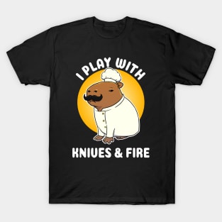 I play with knives and fire Capybara Chef Cartoon T-Shirt